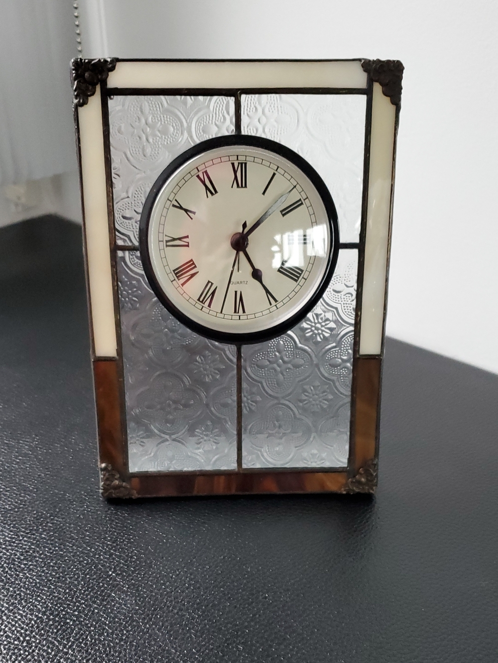 Decorative Stained Glass Accent Clock - Cream and Brown